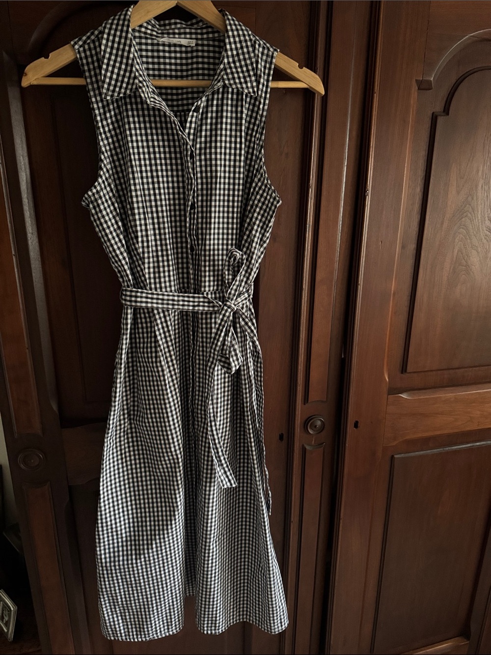 Mango Black and White Gingham Midi Shirt Dress
